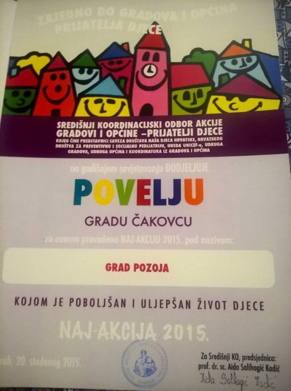 Gradu Čakovcu povelja za Naj-akciju 2015.